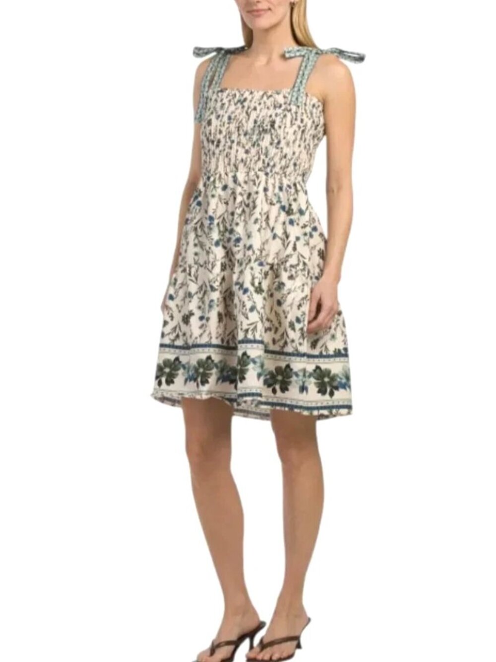 ✨$328 Luxe Modern JOIE Anthropologie Smocked Tiered Dress Blue Floral Print NEW!